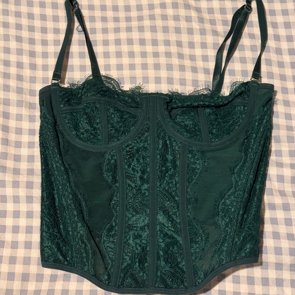 Amazon Women's Dark Green Lace Bustier Top